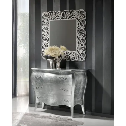 Zdjęcie Oryginalna, zaokrąglona komoda z 3 szufladami z błyszczącym srebrnym wykończeniem - Zanini