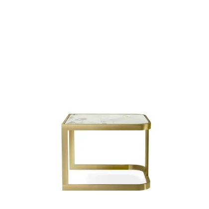 Zdjęcie Piękny stolik kawowy z mosiężną konstrukcją H.45xL.60xD.60 cm