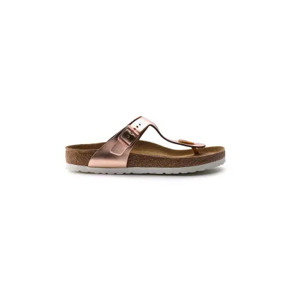 Zdjęcie Birkenstock japonki skórzane Gizeh damskie kolor różowy na płaskim obcasie 1005049