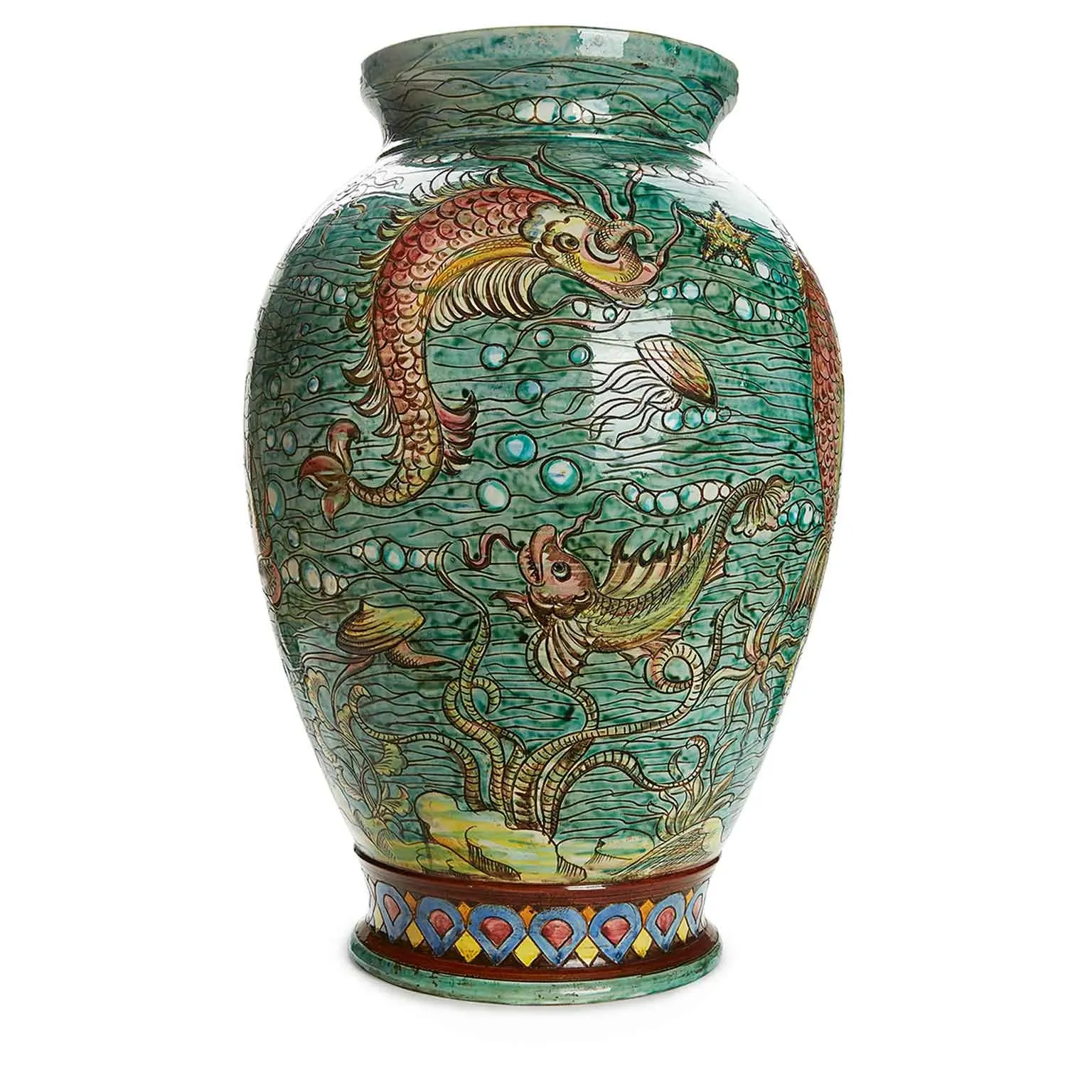Ceramiczny wazon na parasole z rybami - 1950 rok