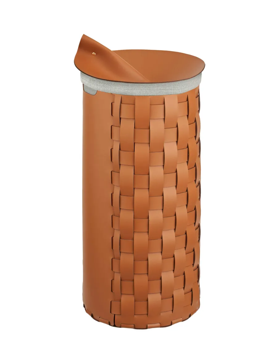 obrazek 2 Wysoki kosz Bottega Ø33xH68 cm w kolorze koniakowym