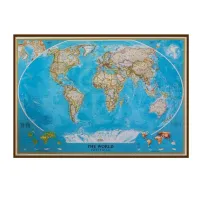 Zdjęcie Stylowa barwna mapa polityczna w drewnianej ramie