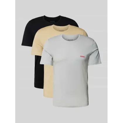 Zdjęcie T-shirt o kroju regular fit z wiskozy z nadrukiem z logo w zestawie 3 szt.