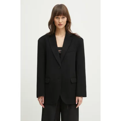 Zdjęcie Anine Bing marynarka wełniana Quinn Blazer kolor czarny jednorzędowa gładka A.01.7073