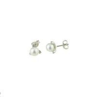 Picture Women's earrings with pearls and zircons, diameter 6.5 mm