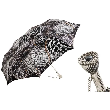 Zdjęcie Wyjątkowy czarny parasol damski zdobiony nadrukiem z klejnotami - Pasotti