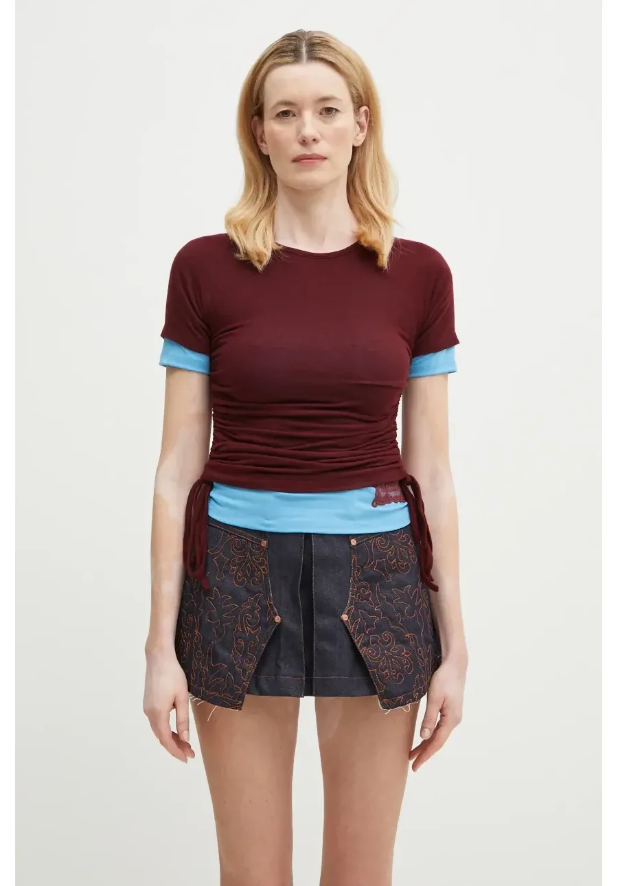 obrazek 1 Andersson Bell t-shirt z domieszką wełny Cindy String Layred damski kolor bordowy atb1265w