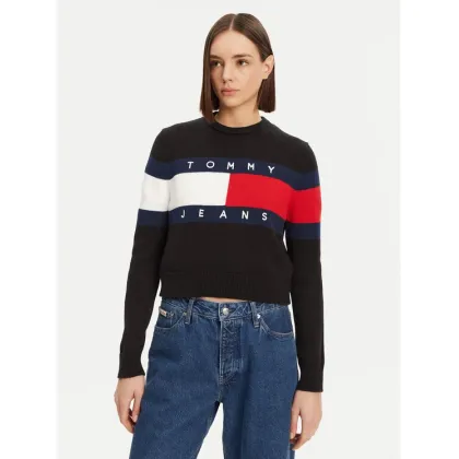 Zdjęcie Tommy Jeans Sweter Center Flag DW0DW19335 Czarny Regular Fit