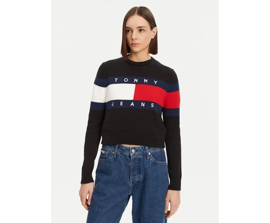 obrazek 1 Tommy Jeans Sweter Center Flag DW0DW19335 Czarny Regular Fit