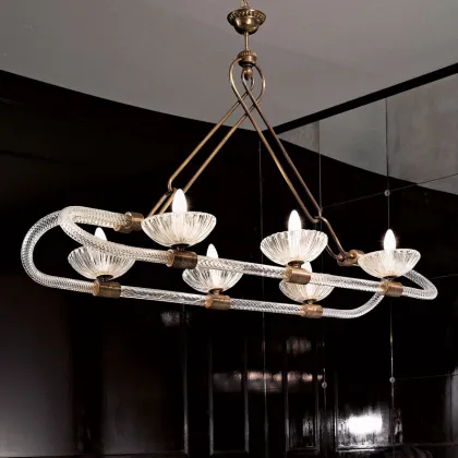 Zdjęcie Zniewalający żyrandol w stylu art déco LD160/6 ze szkła i mosiądzu