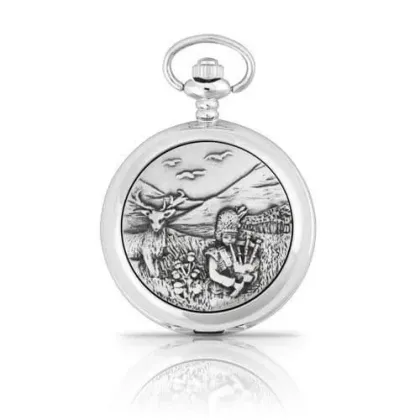 Zdjęcie Kwarcowy zegarek kieszonkowy zdobiony szkockim dudziarzem – prezent dla mężczyzny