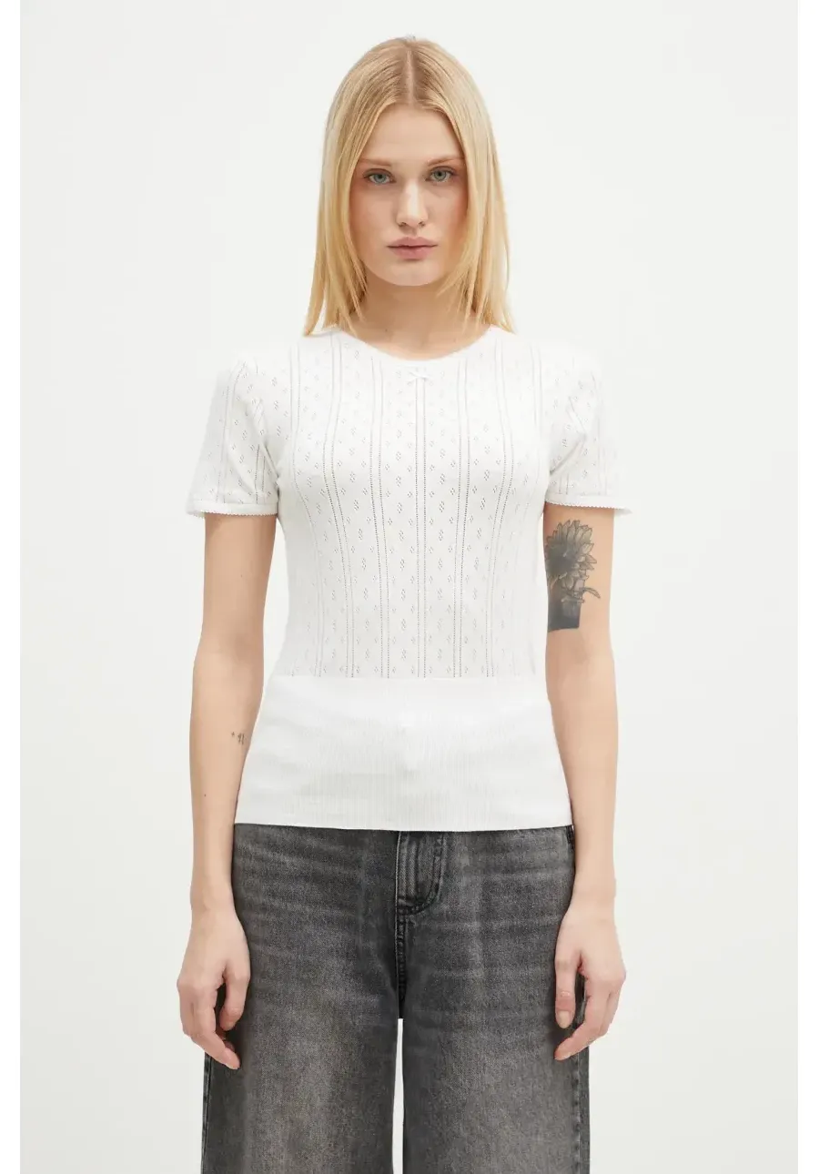 obrazek 1 JW Anderson bluzka z domieszką kaszmiru Pointelle Cap Sleeve Top kolor biały gładka KW1276.YN0389.001