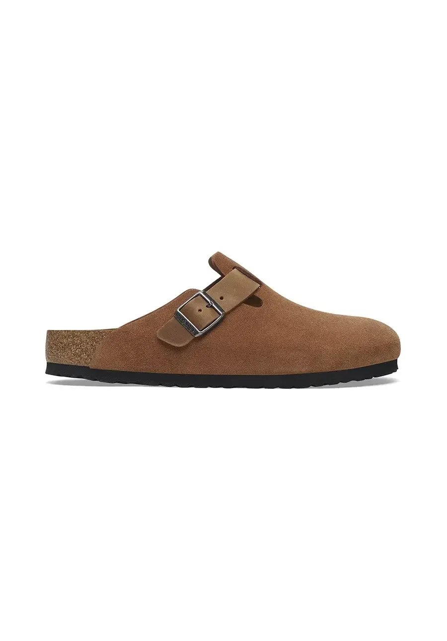 obrazek 1 Birkenstock klapki zamszowe Boston LEVE/LEOI damskie kolor brązowy 1029185