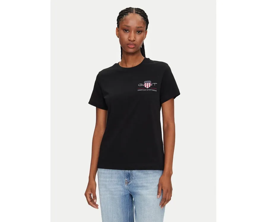 obrazek 1 Gant T-Shirt Bisiklet Yaka 4200277 Czarny Regular Fit