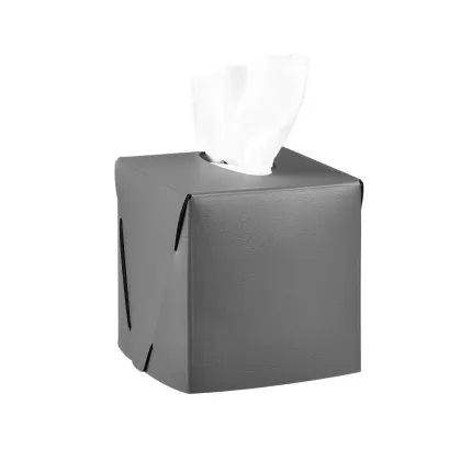 Zdjęcie Szare skórzane pudełko na chusteczki w rozmiarze 12x12xH12 cm
