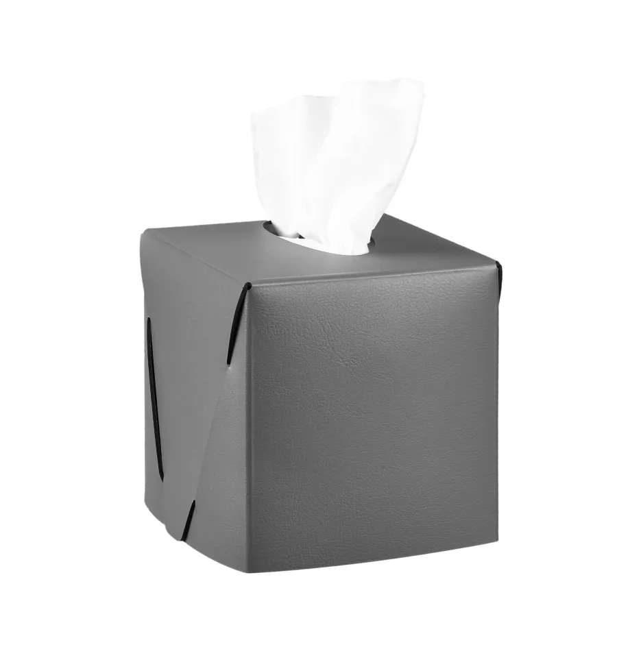 obrazek 1 Szare skórzane pudełko na chusteczki w rozmiarze 12x12xH12 cm