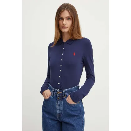 Zdjęcie Polo Ralph Lauren koszula damska kolor granatowy slim z kołnierzykiem klasycznym 211941176