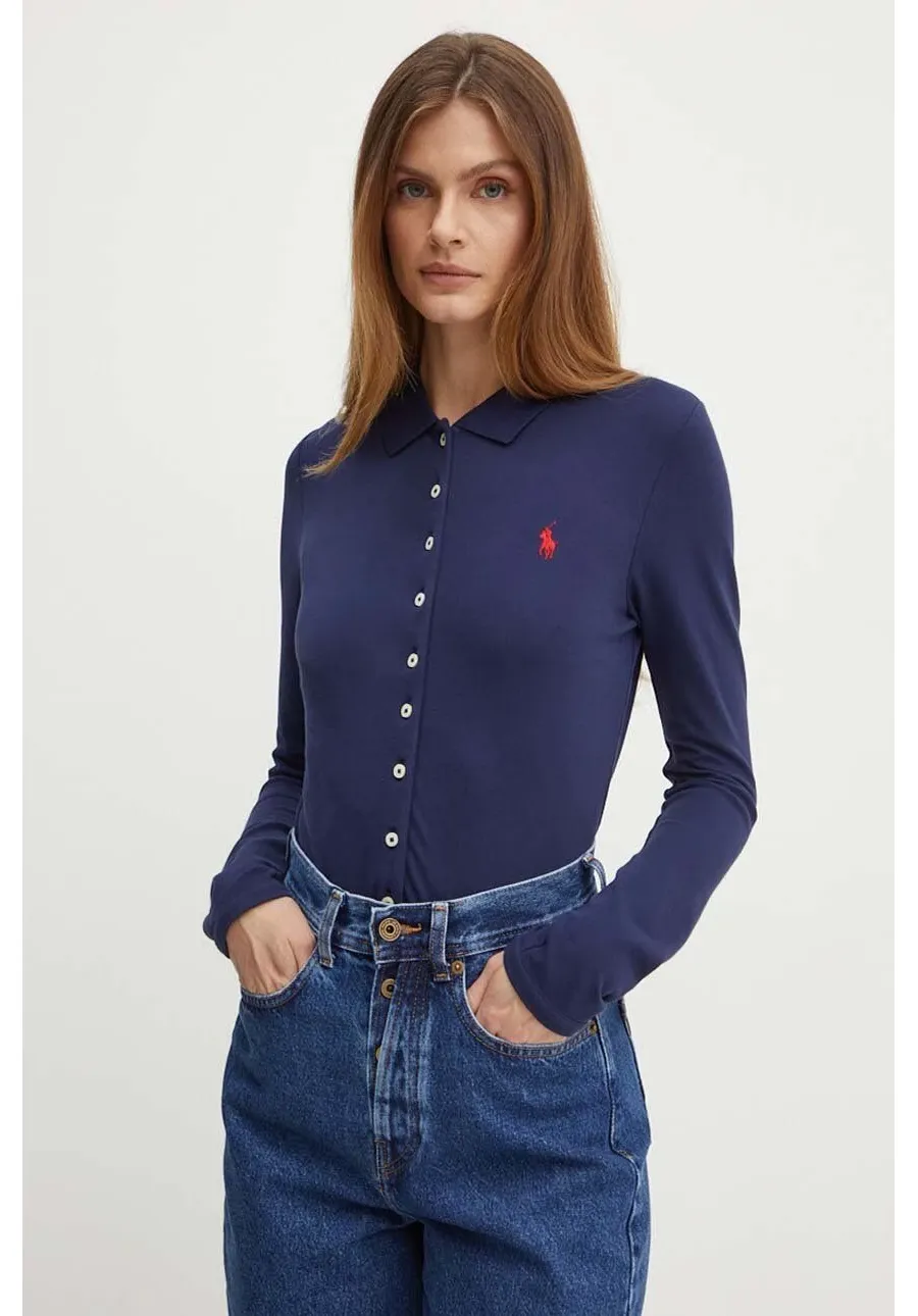 obrazek 1 Polo Ralph Lauren koszula damska kolor granatowy slim z kołnierzykiem klasycznym 211941176