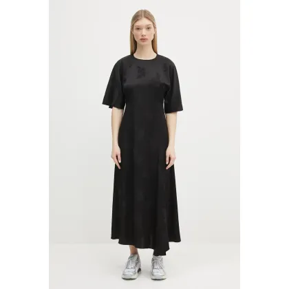 Zdjęcie GANNI sukienka Fluid Satin Jacquard Slit Long kolor czarny maxi prosta W0255