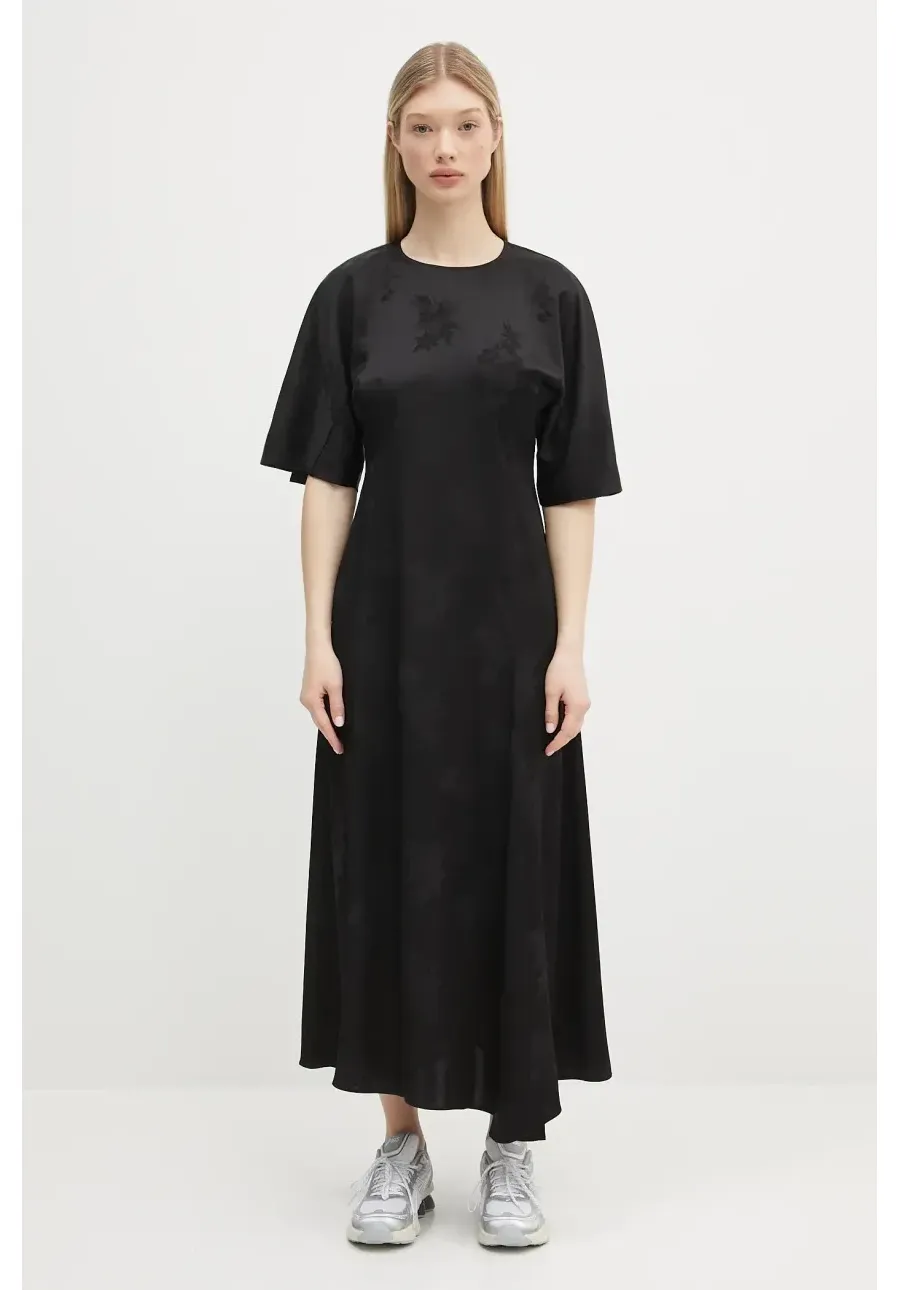 obrazek 1 GANNI sukienka Fluid Satin Jacquard Slit Long kolor czarny maxi prosta W0255