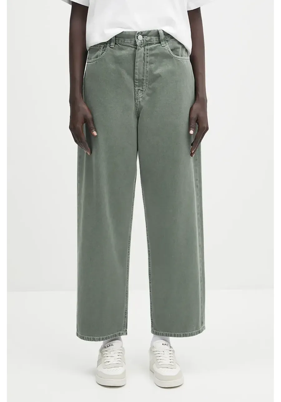 obrazek 1 Carhartt WIP spodnie bawełniane Brandon Pant damskie kolor zielony szerokie high waist I034837