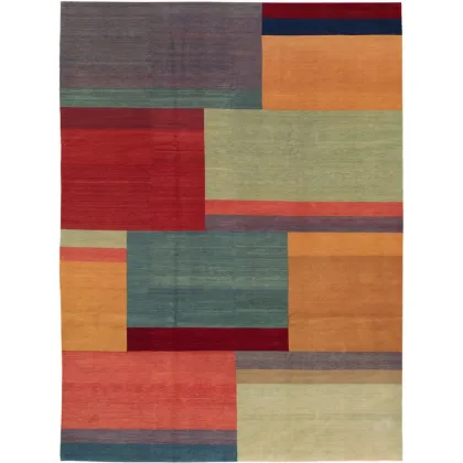 Zdjęcie Welniany dywan w wesołe kolorowe prostokąty