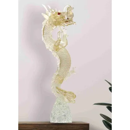 Zdjęcie Gustwony smok wykonany z 24-karatowego złota z czerwonymi oczami i językiem ze szkła Murano