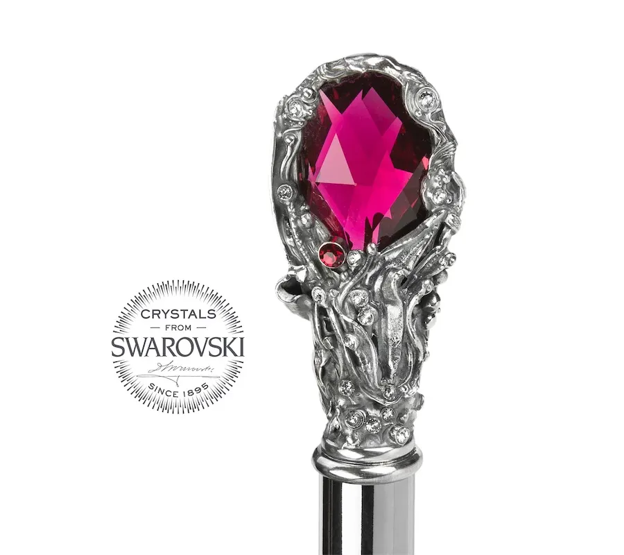 obrazek 6 Stylowy czarny parasol męski z rączką zdobioną klejnotem i kryształkami Swarovskiego – Pasotti