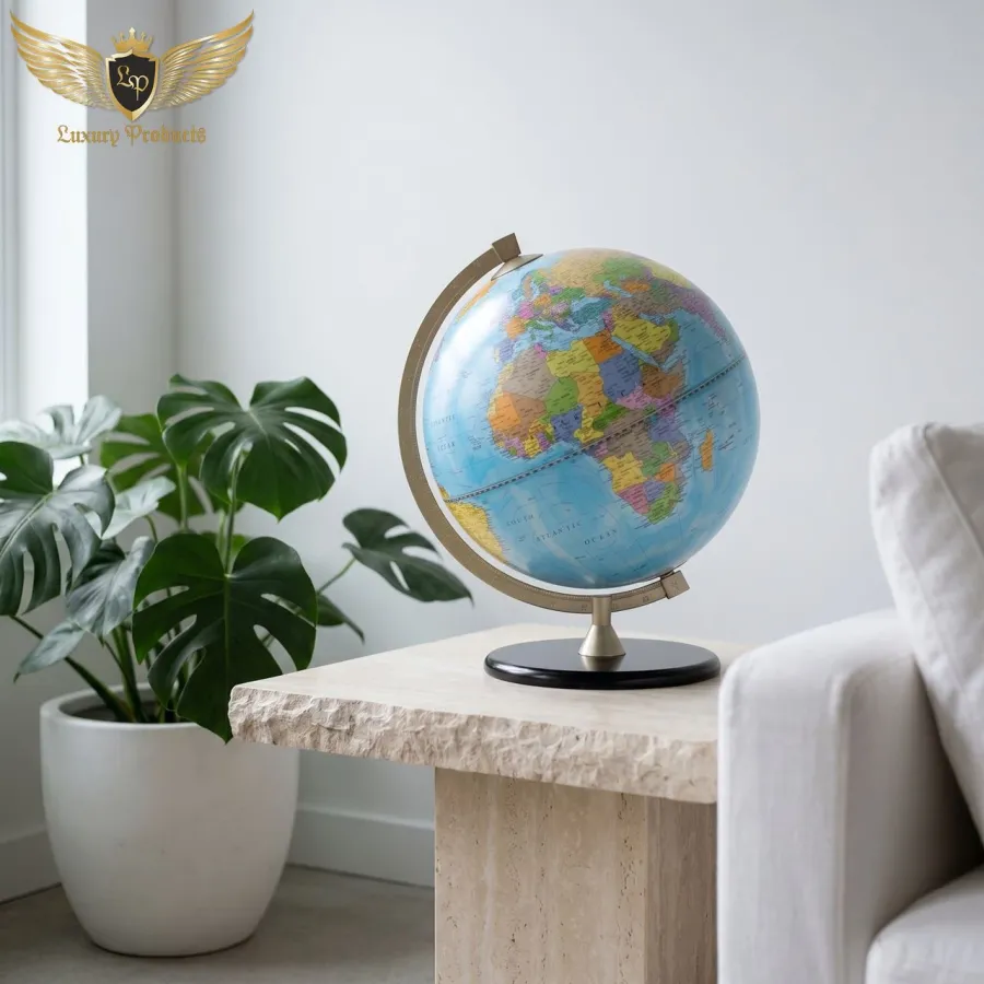 picture 2 A phenomenal desk globe with a wooden base and an aluminum meridian