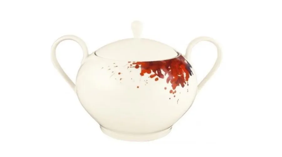 obrazek 1 Stylowa duża waza z pokrywką z porcelany zdobiona motywem kwiatu geranium – Tettau