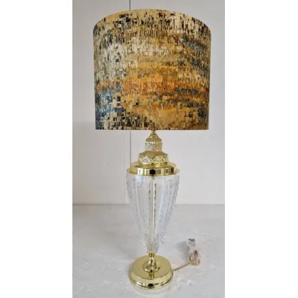 Zdjęcie Stylowa lampa stołowa z przezroczystego florenckiego kryształu ze wspaniałym abażurem – Il Paralume Marina