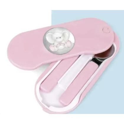 Picture Stylish children's cutlery set in a pink plastic box
