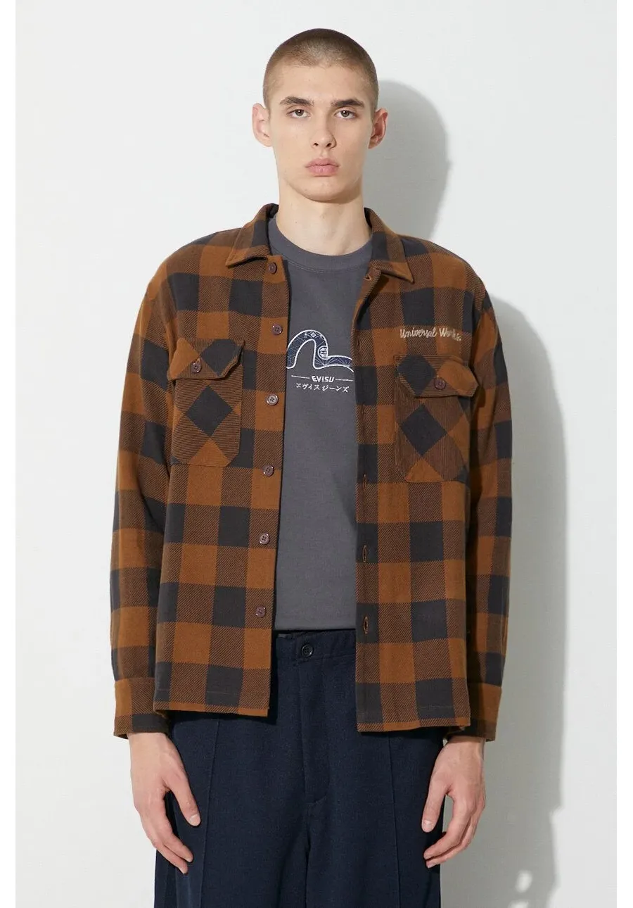 obrazek 1 Universal Works koszula bawełniana L/S UTILITY SHIRT męska kolor brązowy regular z kołnierzykiem klasycznym 29177