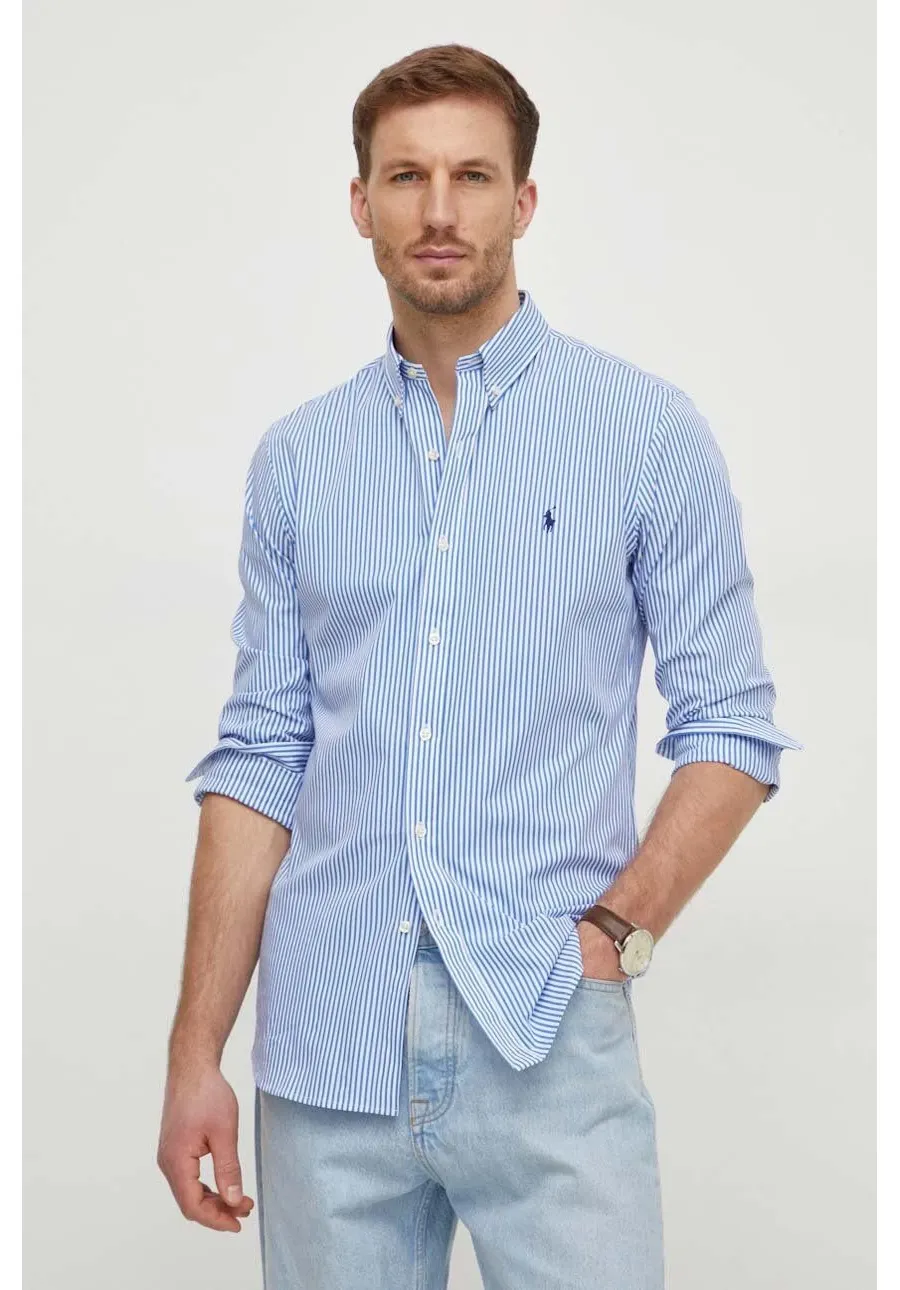 obrazek 1 Polo Ralph Lauren koszula męska kolor niebieski slim z kołnierzykiem button-down