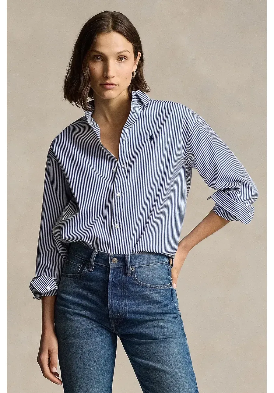 obrazek 1 Polo Ralph Lauren koszula bawełniana damska kolor niebieski relaxed z kołnierzykiem klasycznym 211910743