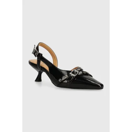 Zdjęcie GANNI szpilki Eyelets Open Kitten Heel Pump Naplack kolor czarny S2638