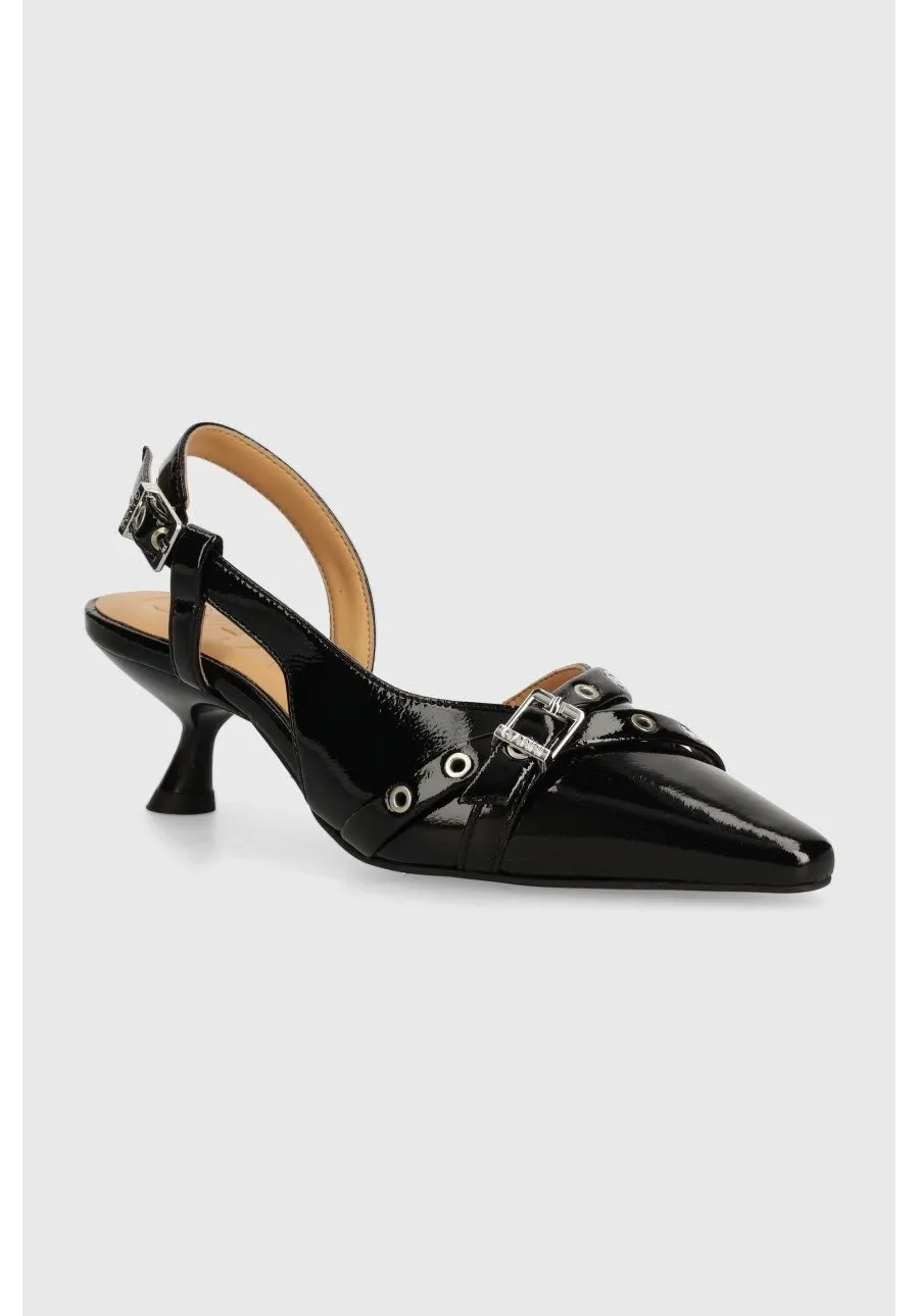 obrazek 1 GANNI szpilki Eyelets Open Kitten Heel Pump Naplack kolor czarny S2638