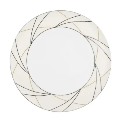 Zdjęcie Płaski okrągły porcelanowy talerz na tartę zdobiony nowoczesnym wzorem – Tettau