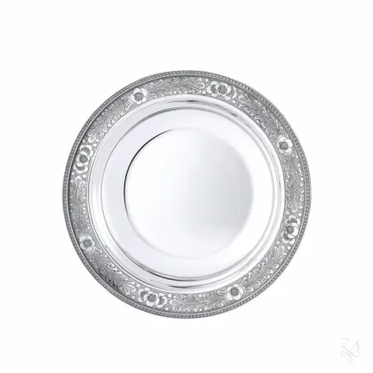 Picture Round silver soup plate decorated with a beautiful ornament - Zaramella Argenti