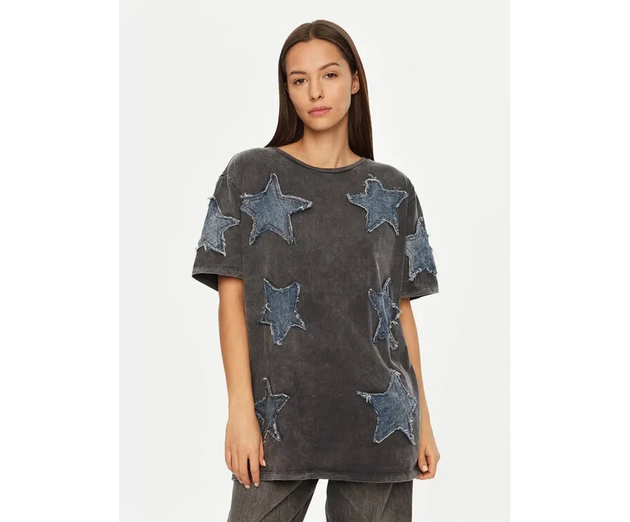 obrazek 1 One Teaspoon T-Shirt Denim Star 26858 Szary Relaxed Fit
