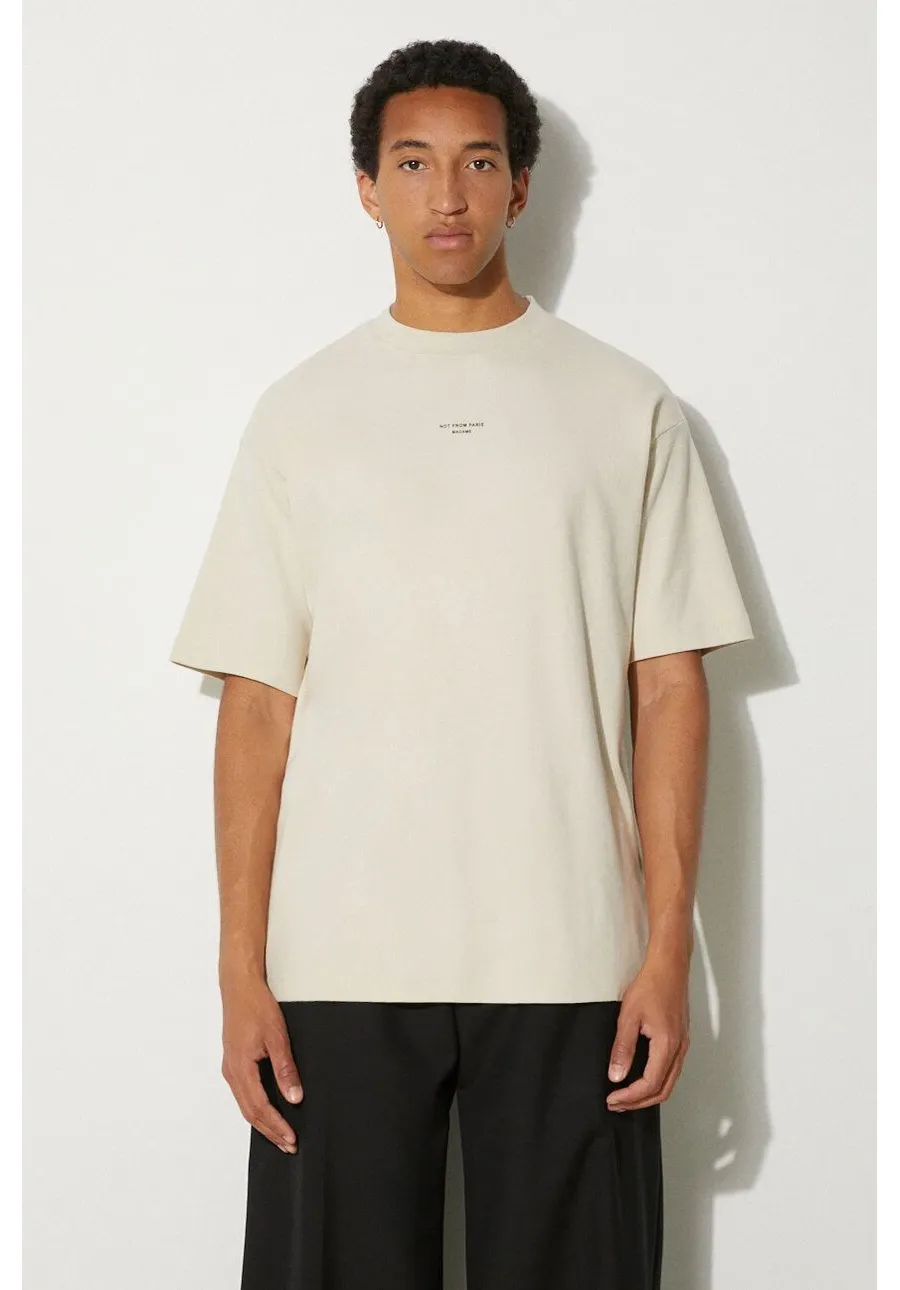 obrazek 1 Drôle de Monsieur t-shirt bawełniany Slogan Classique męski kolor beżowy z nadrukiem PERM-TS202-CO002-MT