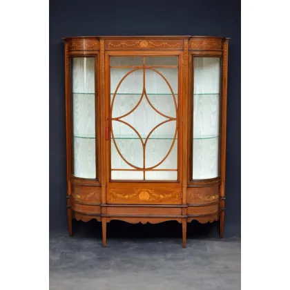 Zdjęcie Wyśmienita jakość i bardzo elegancka, edwardiańska, mahoniowa i inkrustowana serwantka/witryna - antyk