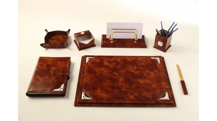 picture 1 Bonded leather desk set with silver applications