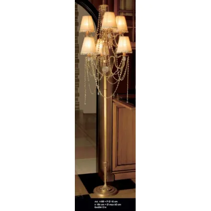 Zdjęcie Lampa podłogowa w kolorze starego złota z sześcioma światłami ze stożkowymi kloszami z koralikami i elementami Swarovskiego - Il Paralume Marina