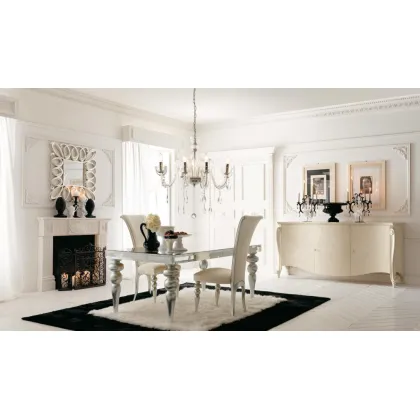 Zdjęcie Stół Paul drewniany ze szklanym blatem i toczonymi nogami, wykończenie srebrne 160/210 x 900cm - Avenanti