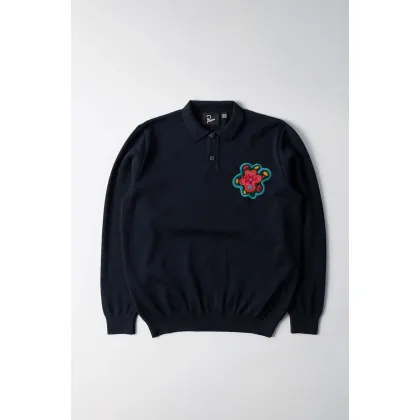 Zdjęcie by Parra sweter wełniany Flower Blob Knitted Polo Shirt kolor granatowy  52226