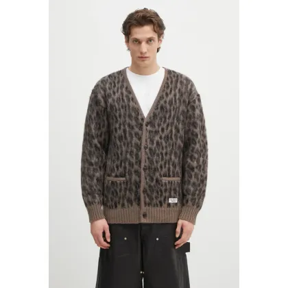 Zdjęcie Wacko Maria kardigan wełniany Leopard Heavy męski kolor brązowy 24FW-WMK-KN10