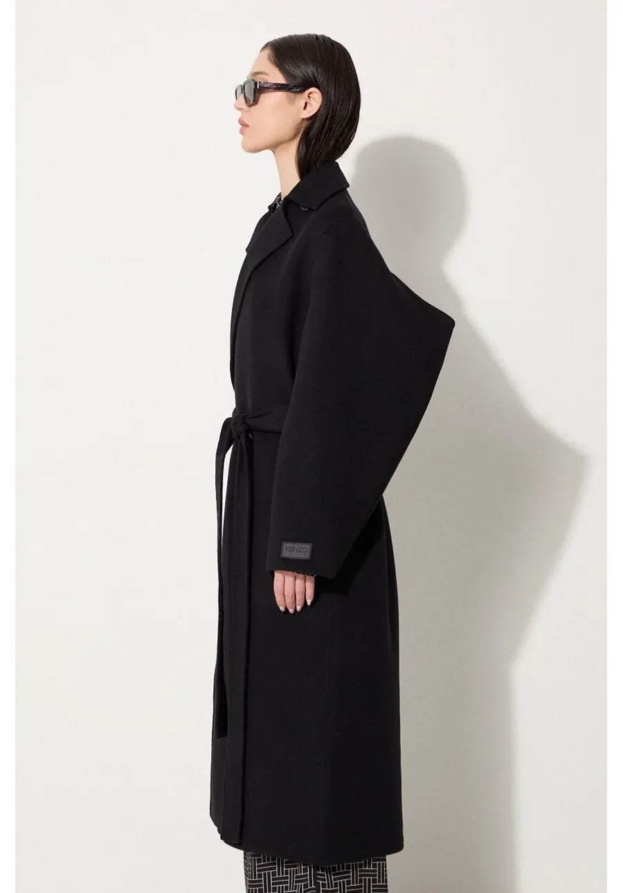 obrazek 1 Kenzo płaszcz wełniany Long Cashemere Coat kolor czarny przejściowy dwurzędowy FE62MA2169WA.99