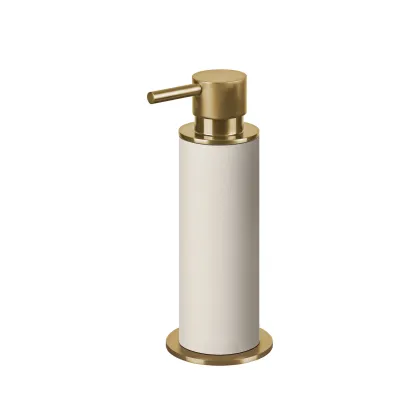 Picture Unique gold-plated dispenser Ø7xH19 cm with white leather body