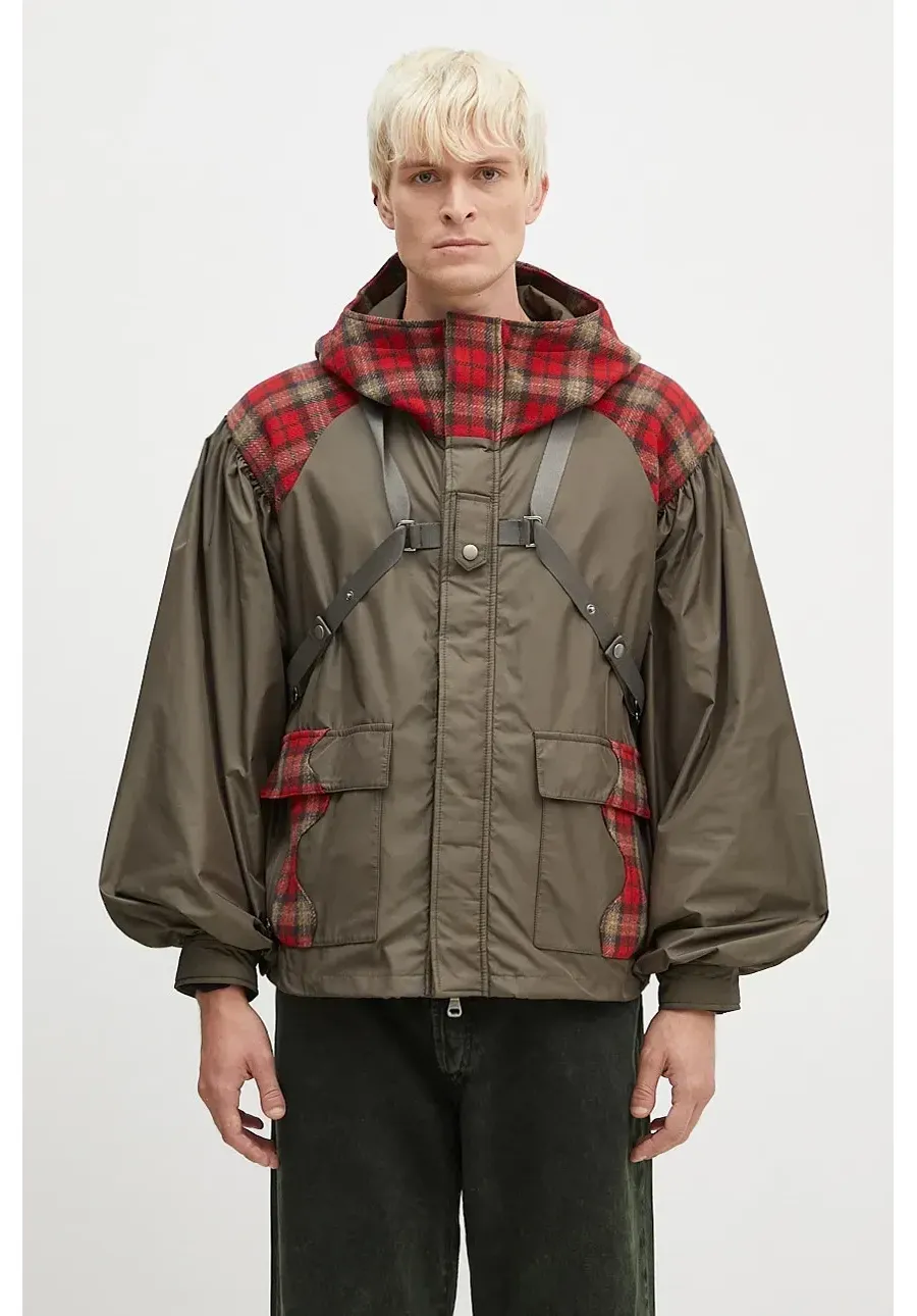 obrazek 1 Andersson Bell kurtka z domieszką wełny Puff Sleeve Harness Jumper kolor zielony przejściowa oversize awa625u